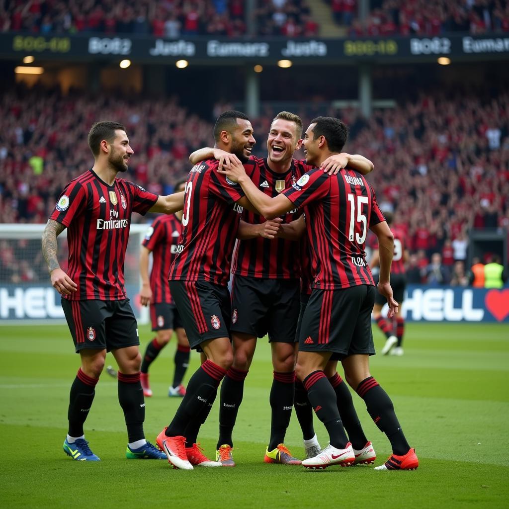 Cầu thủ AC Milan ăn mừng chiến thắng