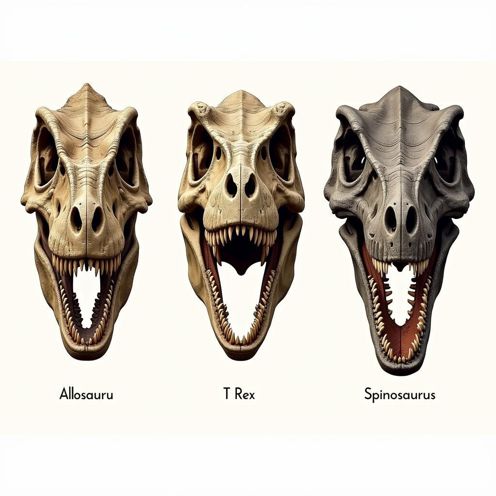 Hộp sọ Allosaurus, T Rex và Spinosaurus