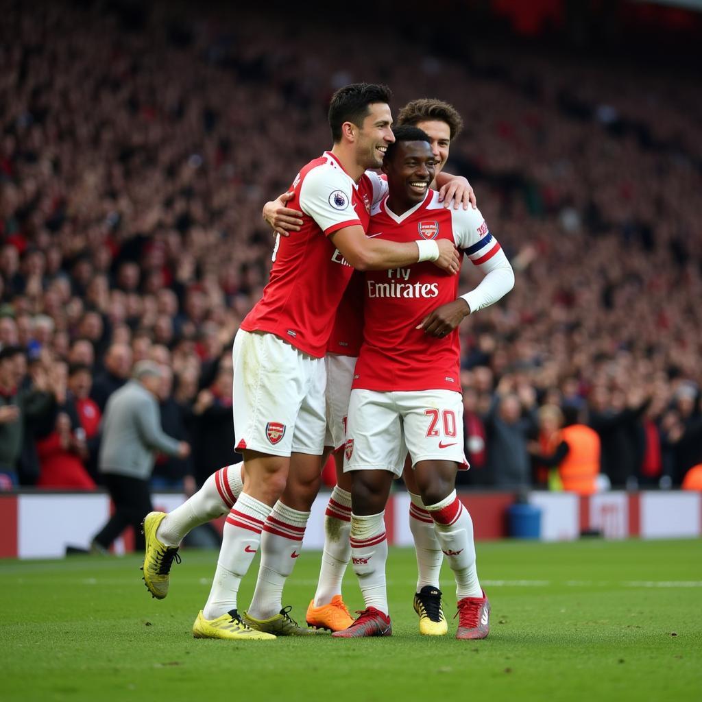 Arsenal Celebrating Goal vs. Man United