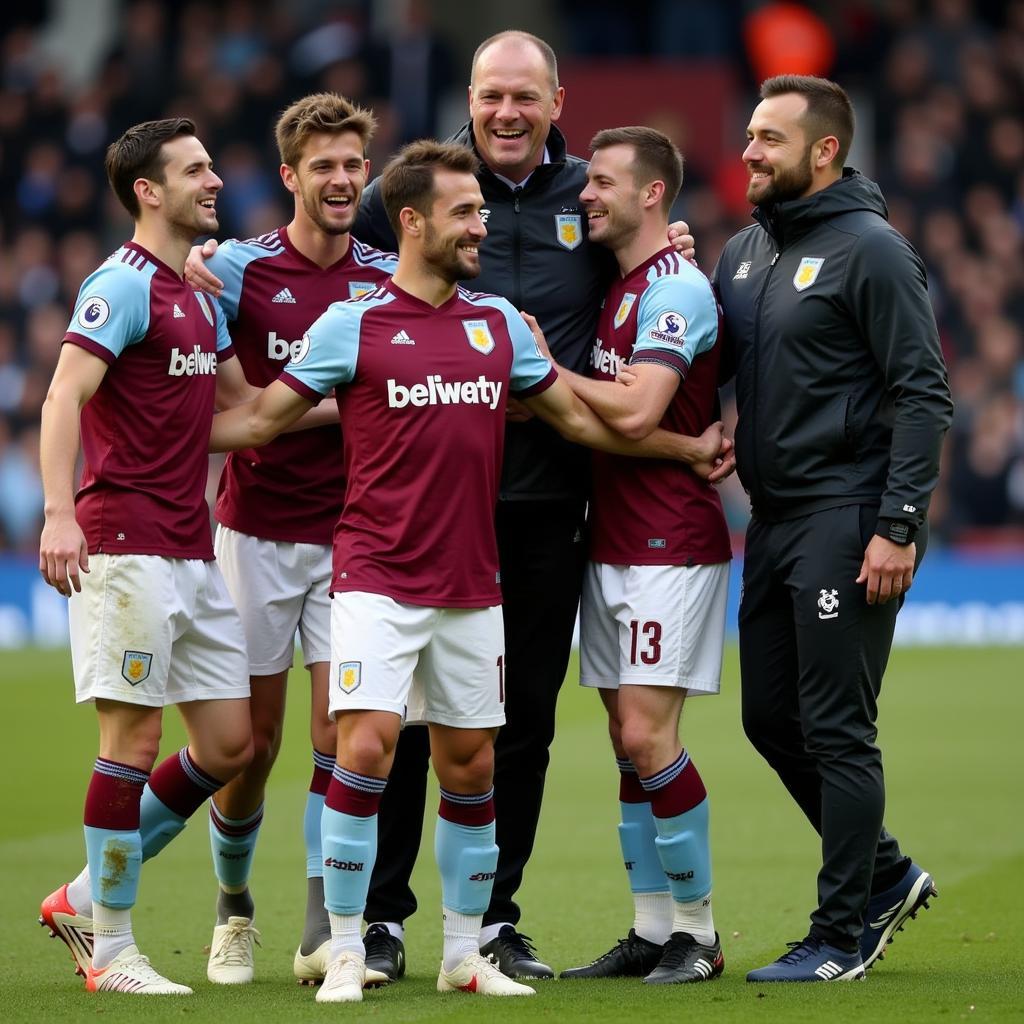 Cầu thủ Aston Villa ăn mừng bàn thắng