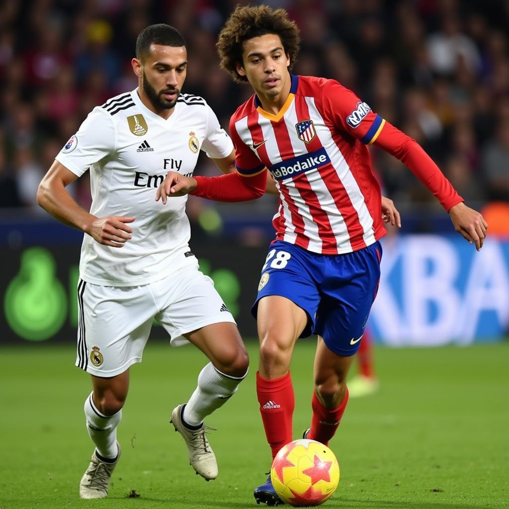 Joao Felix đi bóng qua hàng thủ Real Madrid