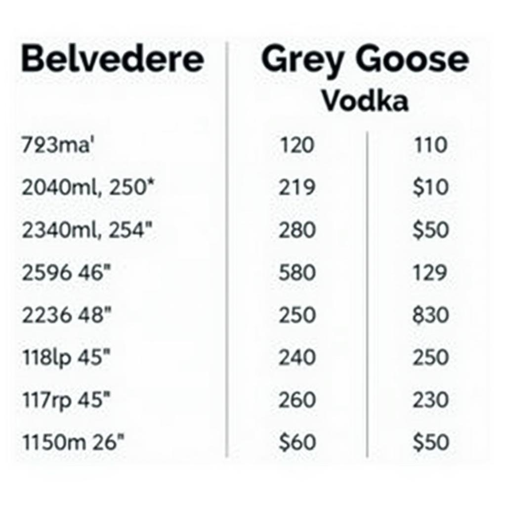 Bảng giá so sánh Belvedere và Grey Goose