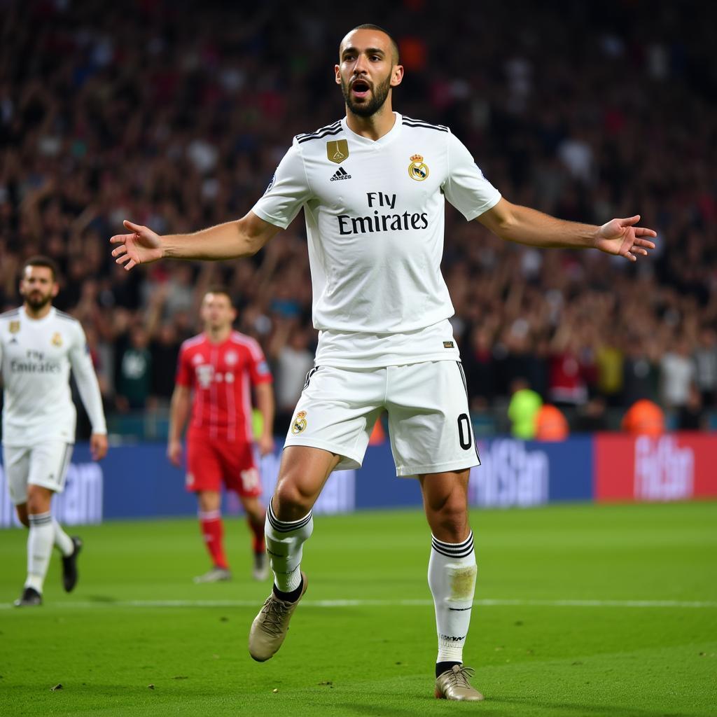 Benzema ăn mừng bàn thắng thứ hai