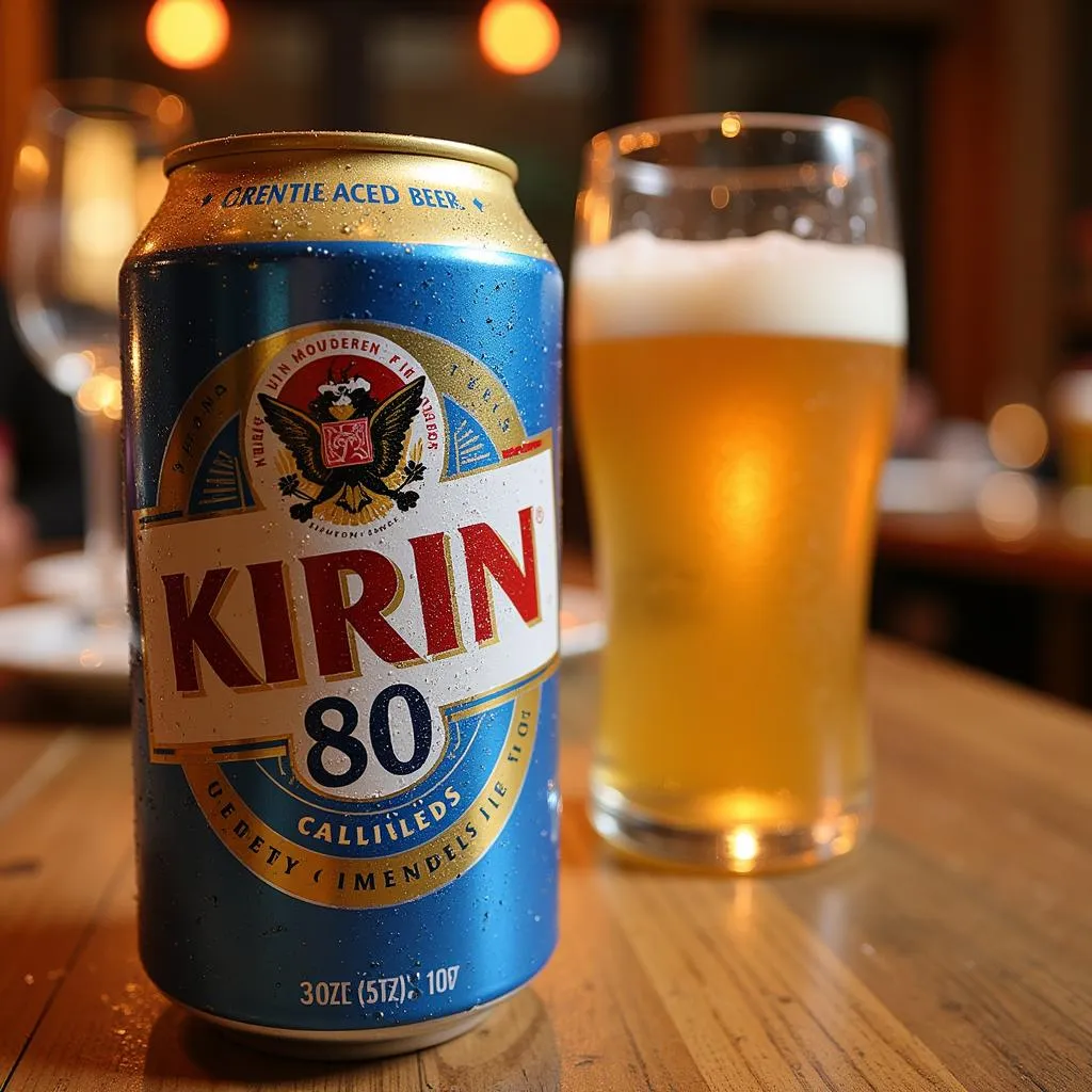 Lon bia Kirin 80 Calories trên bàn nhậu