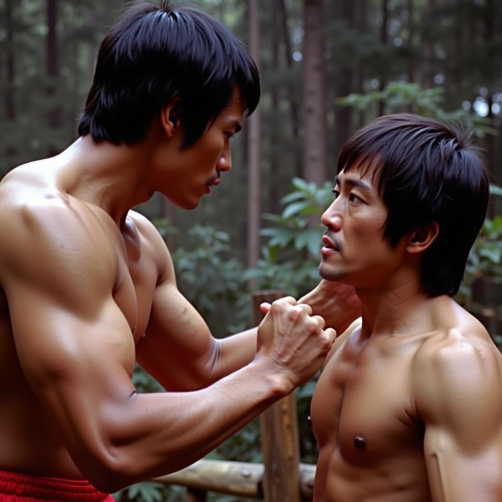 Bolo Yeung và Bruce Lee trong phim Long Tranh Hổ Đấu