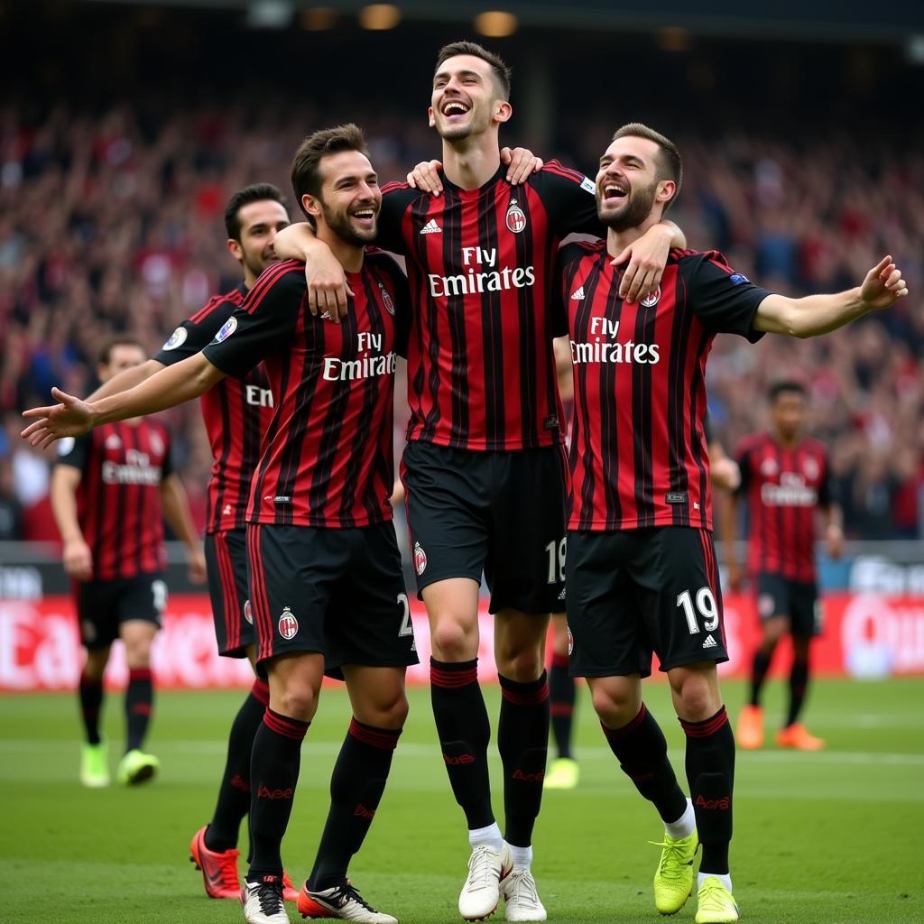 Các cầu thủ AC Milan ăn mừng bàn thắng