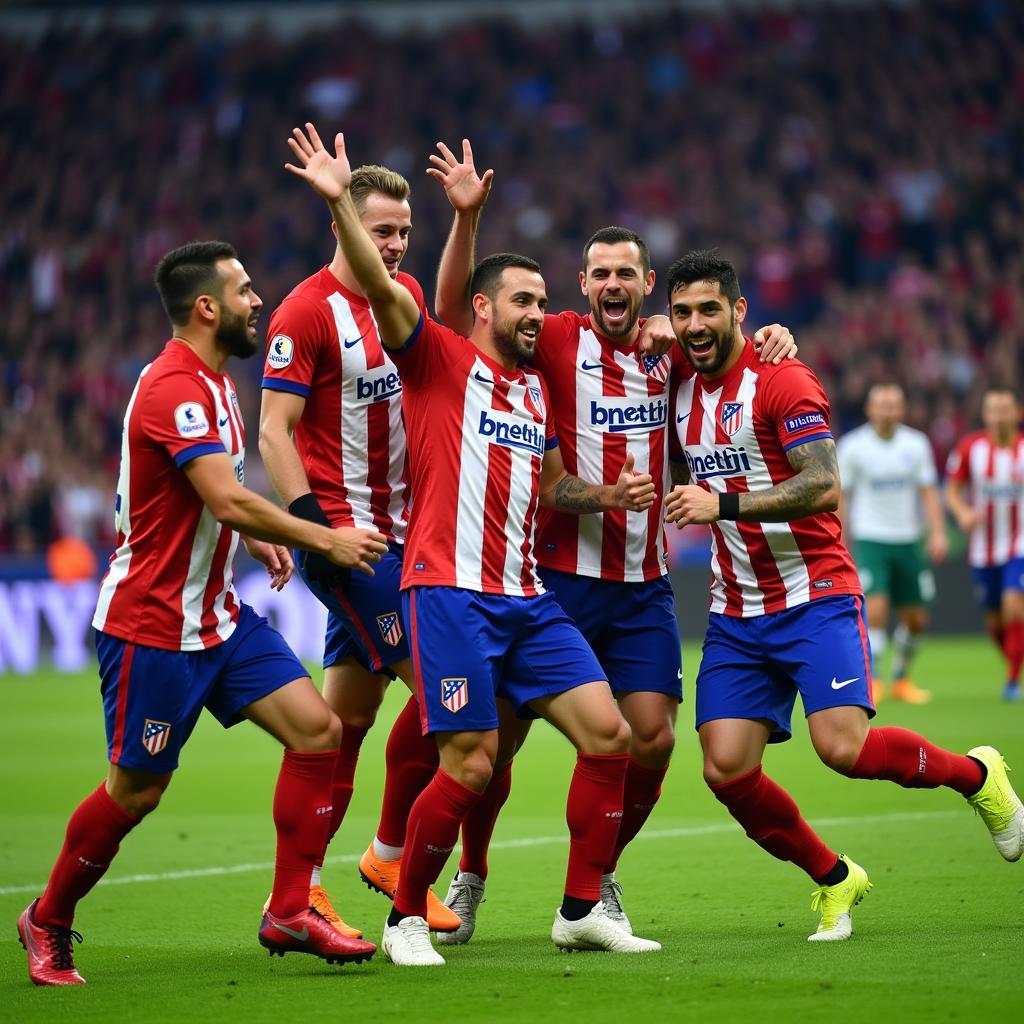 Các cầu thủ Atletico Madrid ăn mừng bàn thắng