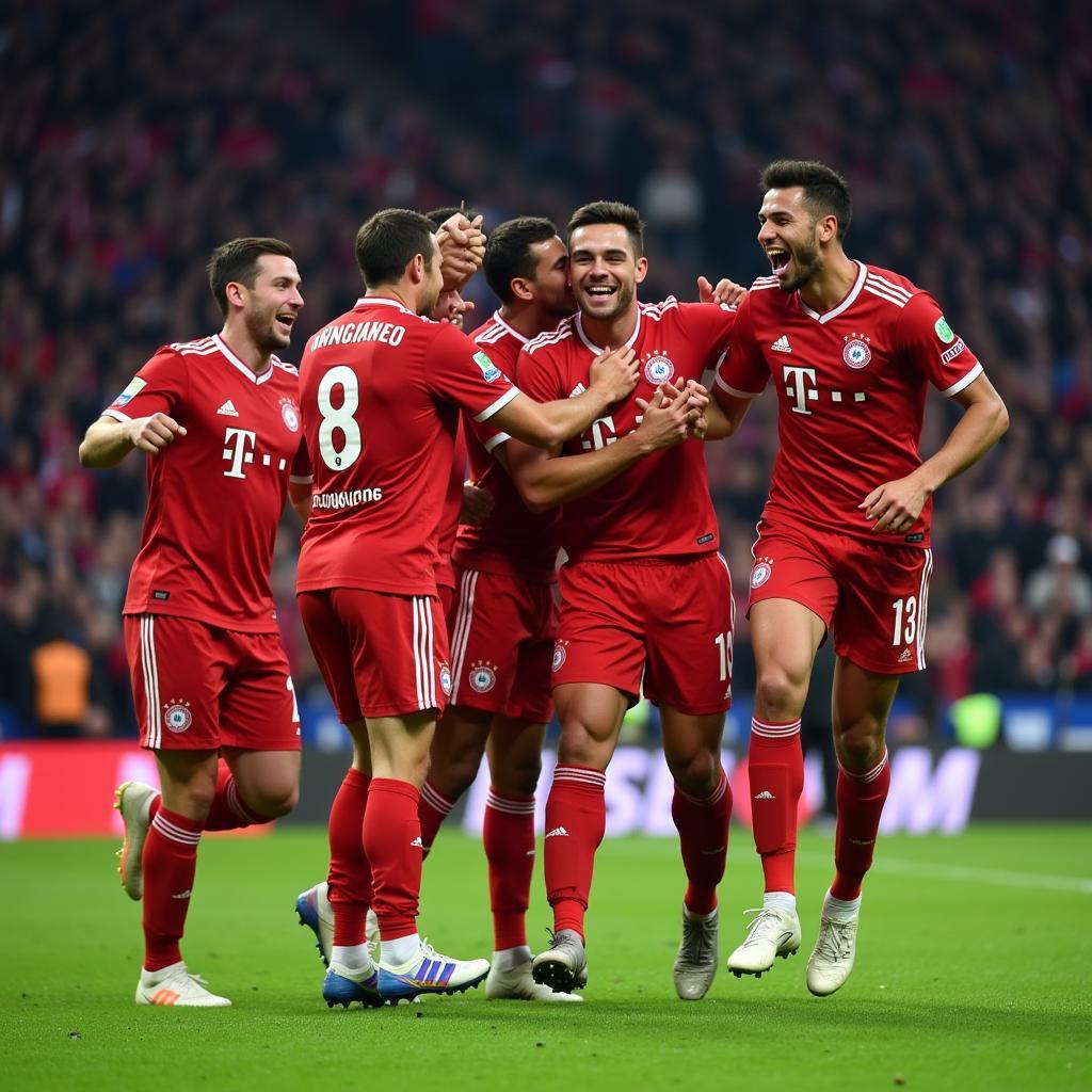 Các cầu thủ Bayern Munich ăn mừng bàn thắng trước PSG