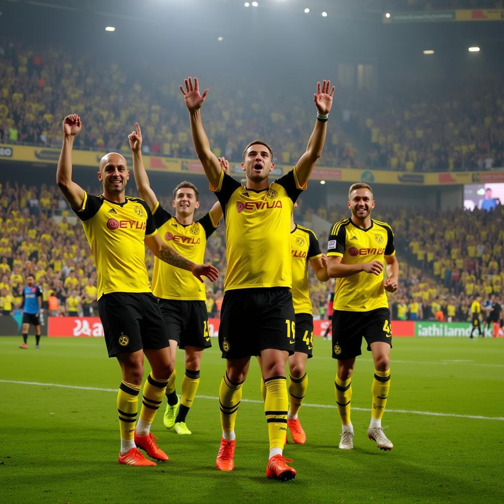 Các cầu thủ Dortmund ăn mừng chiến thắng