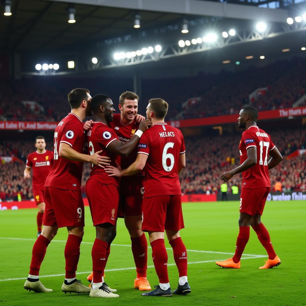 Các cầu thủ Liverpool ăn mừng bàn thắng