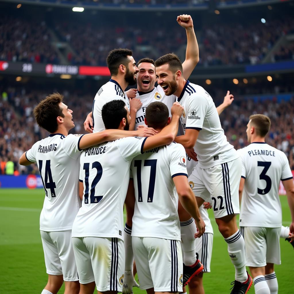 Các cầu thủ Real Madrid ăn mừng chiến thắng