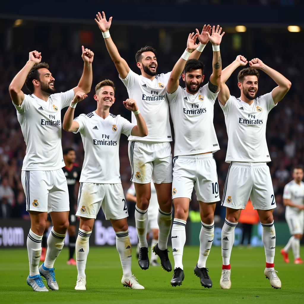 Các cầu thủ Real Madrid ăn mừng chiến thắng trước Eibar