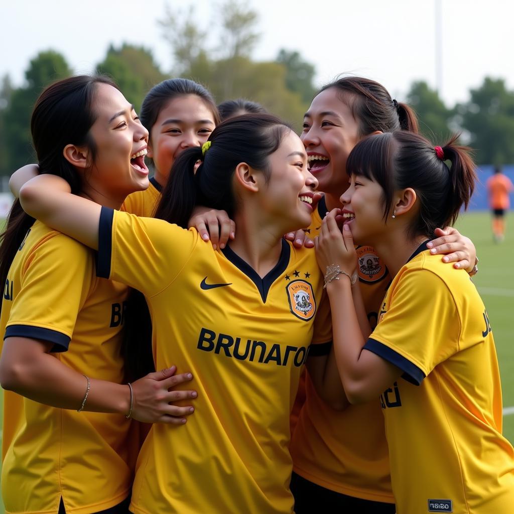 Các cầu thủ U19 Brunei ăn mừng bàn thắng