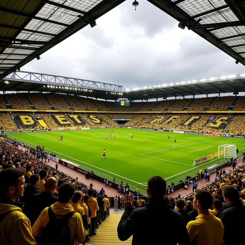 Các CĐV Dortmund cổ vũ trên khán đài Signal Iduna Park