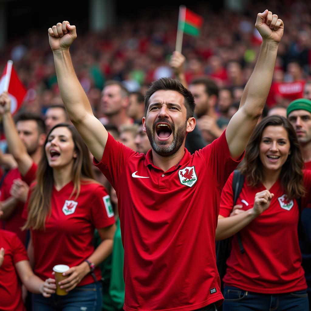 Các CĐV Wales hào hứng cổ vũ đội nhà