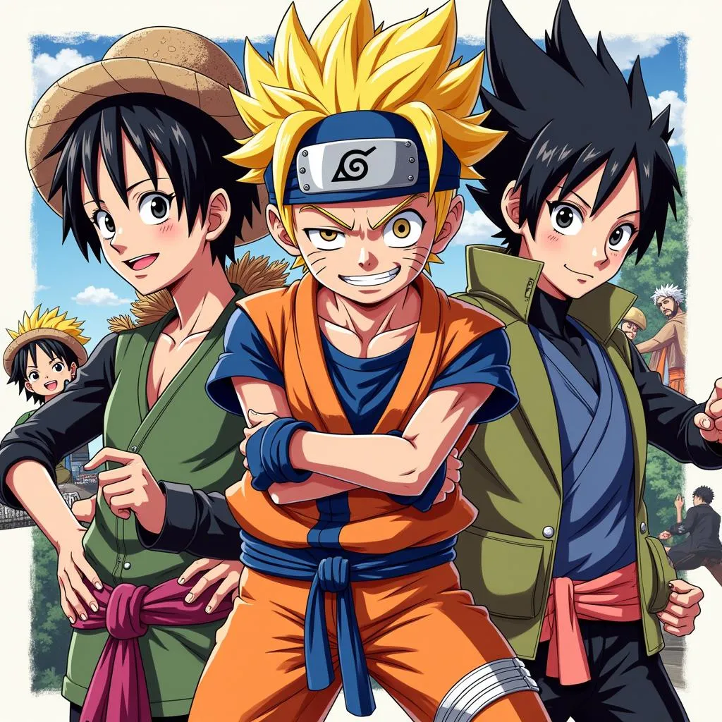 Các nhân vật One Piece, Naruto và Goku trong game