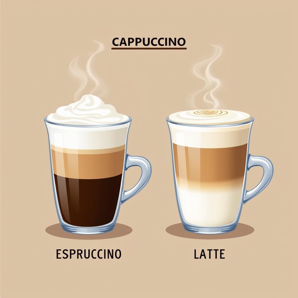 So sánh tỷ lệ thành phần giữa Cappuccino và Latte