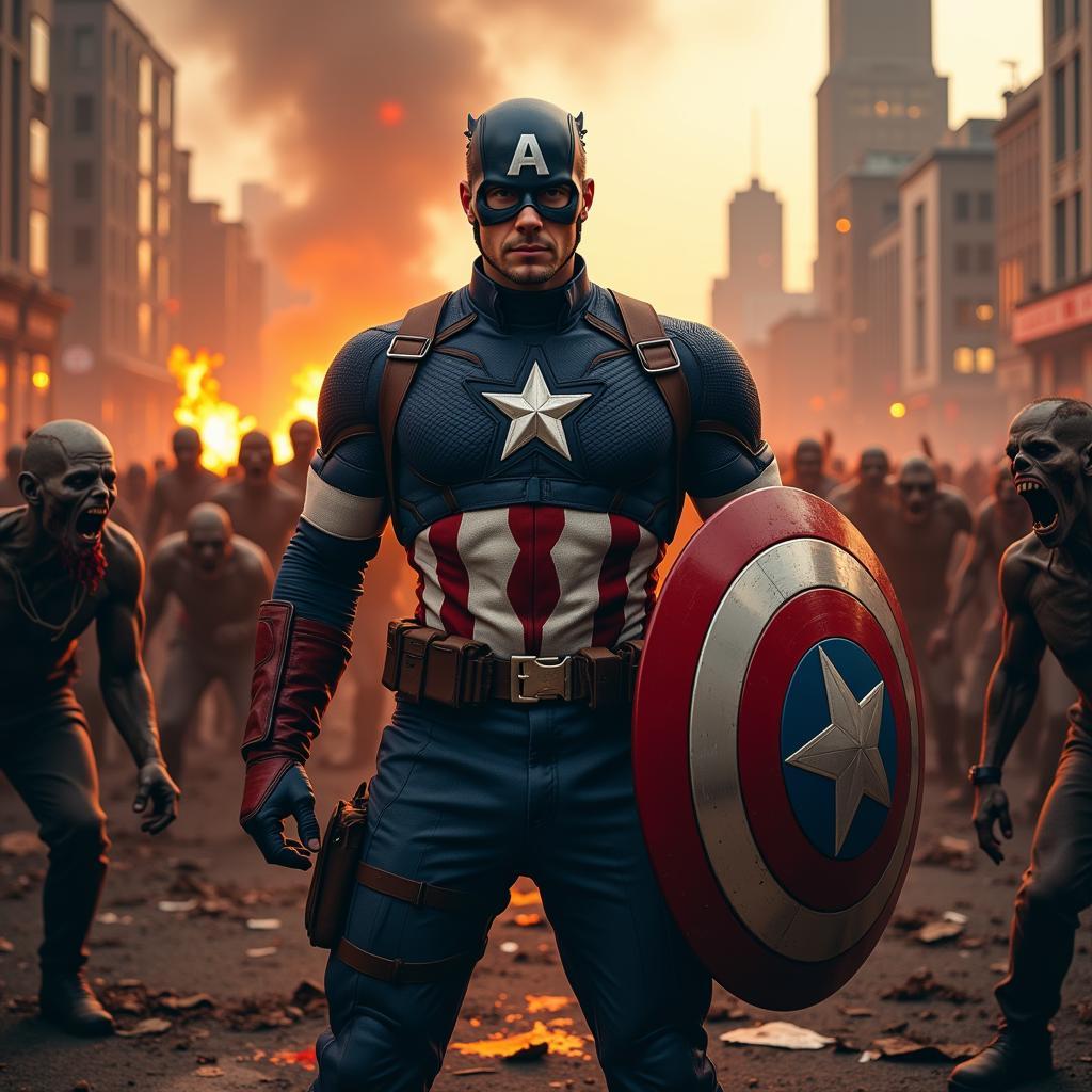 Captain America đối đầu với bầy zombie