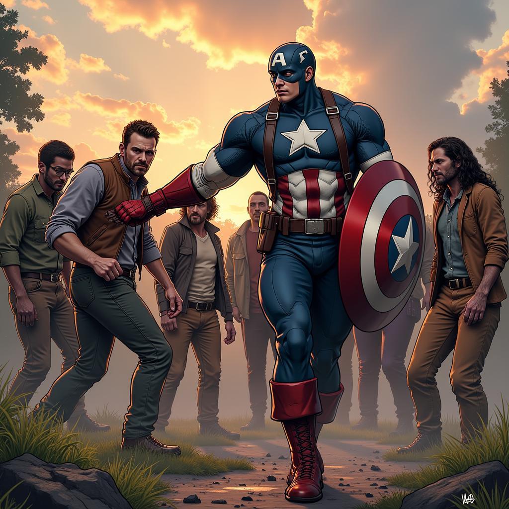 Captain America hợp tác với đồng đội chống lại zombie