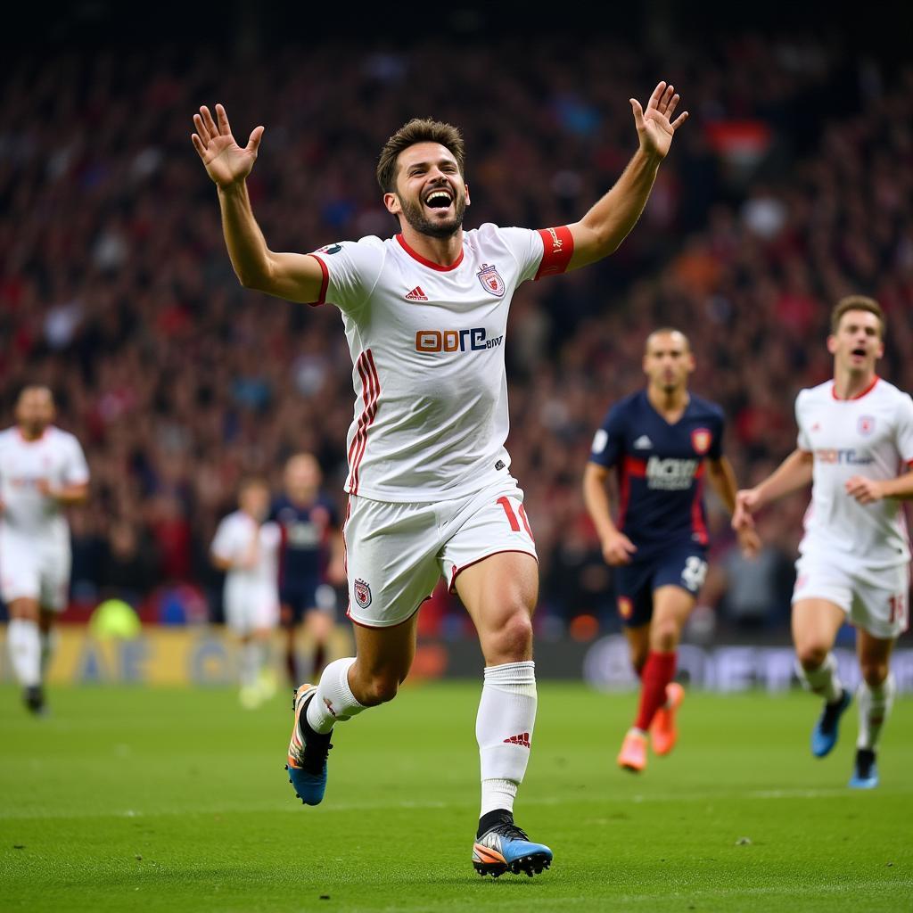 Footballer celebrating a goal with immense joy