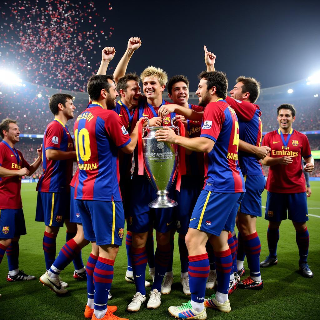 Cầu thủ Barca ăn mừng chức vô địch