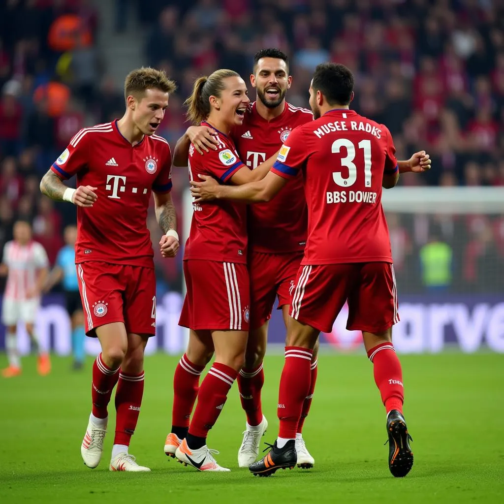 Cầu thủ Bayern ăn mừng bàn thắng