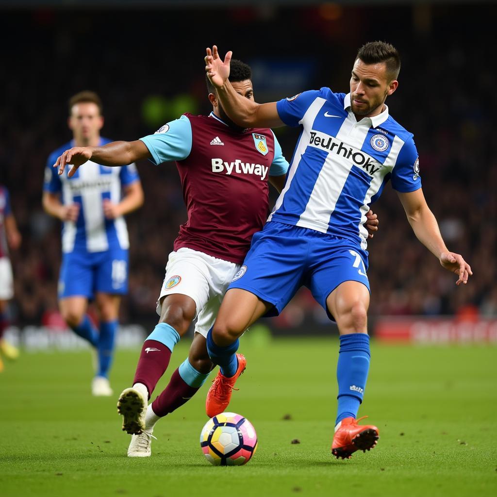 Cầu thủ Burnley và Brighton tranh chấp bóng