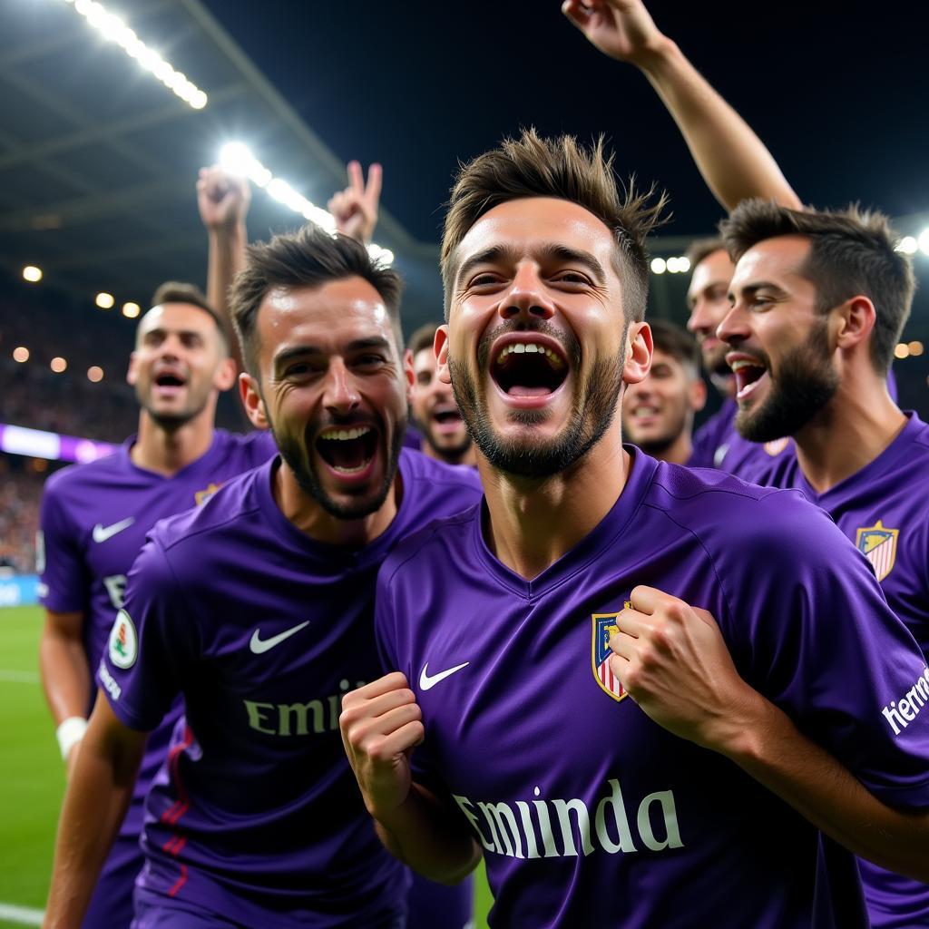 Cầu thủ Fiorentina ăn mừng chiến thắng tại bán kết Europa Conference League