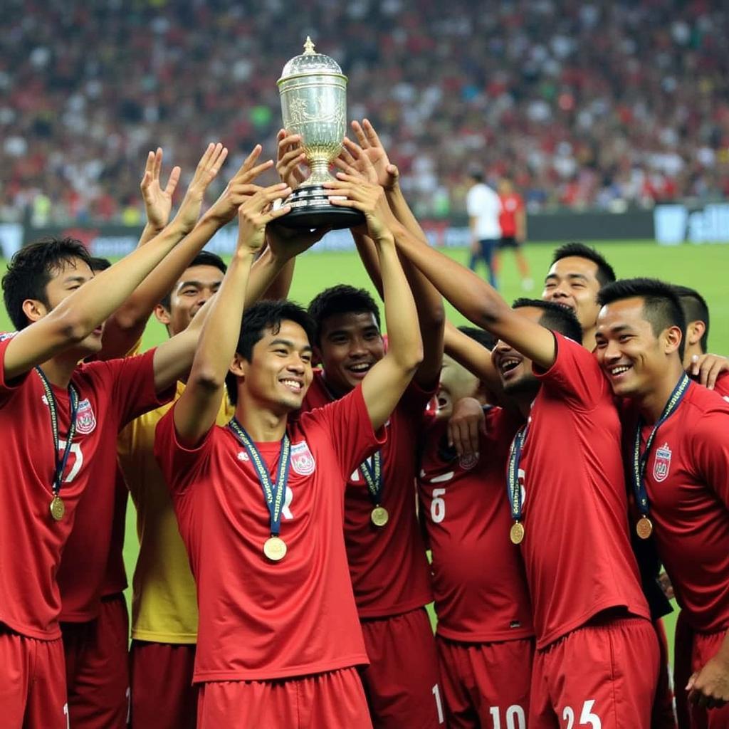 Cầu thủ Indonesia nâng cao chiếc cúp vô địch AFF Cup 2010