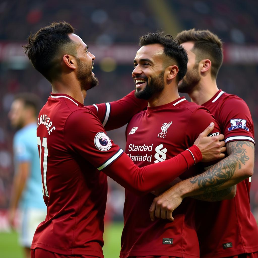 Cầu thủ Liverpool ăn mừng bàn thắng vào lưới Burnley