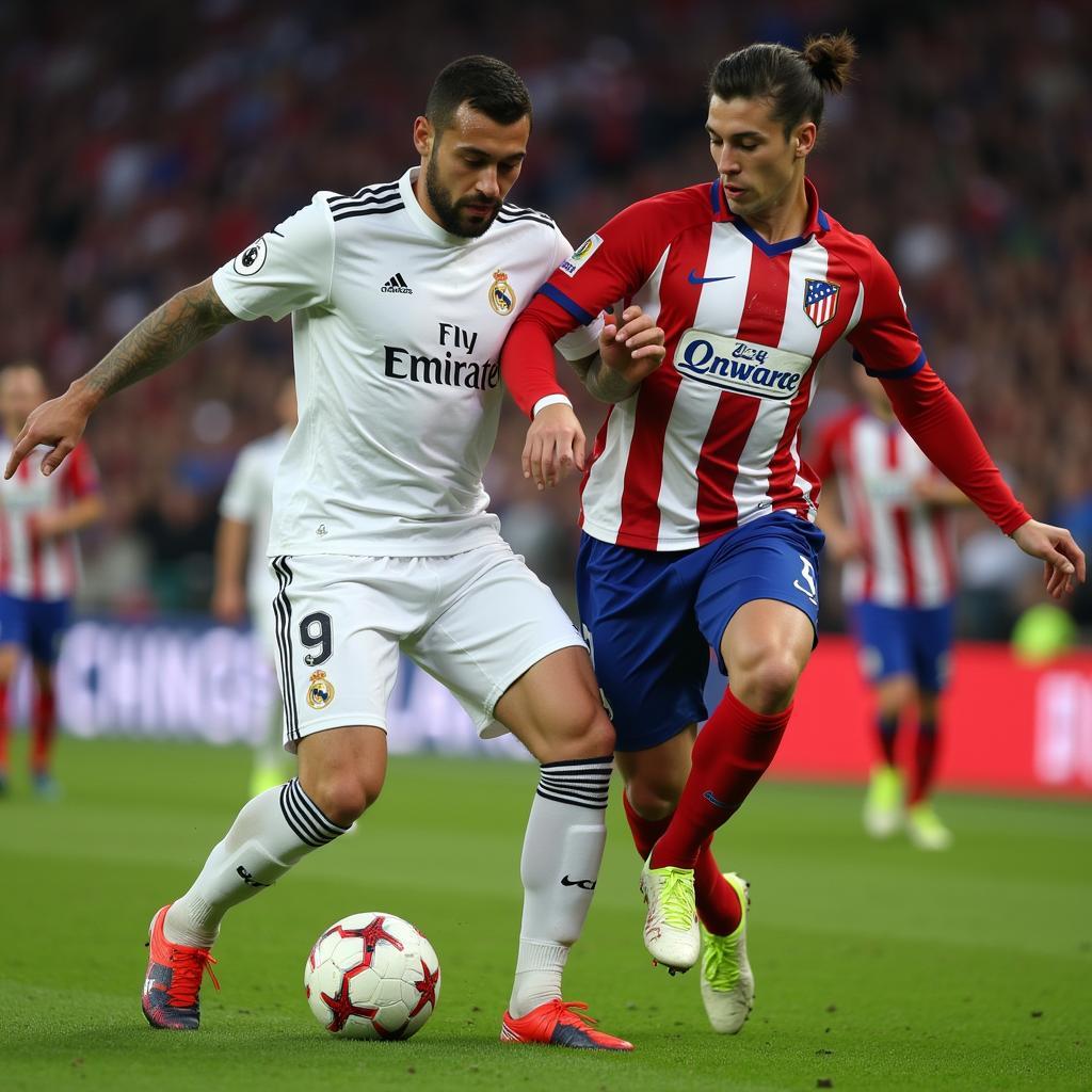 Cầu thủ Real Madrid và Atletico Madrid tranh chấp quyết liệt