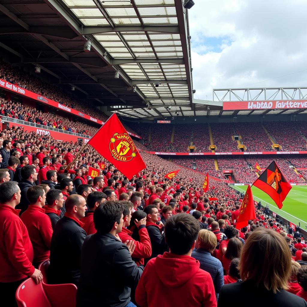 CĐV Man Utd cổ vũ trên khán đài