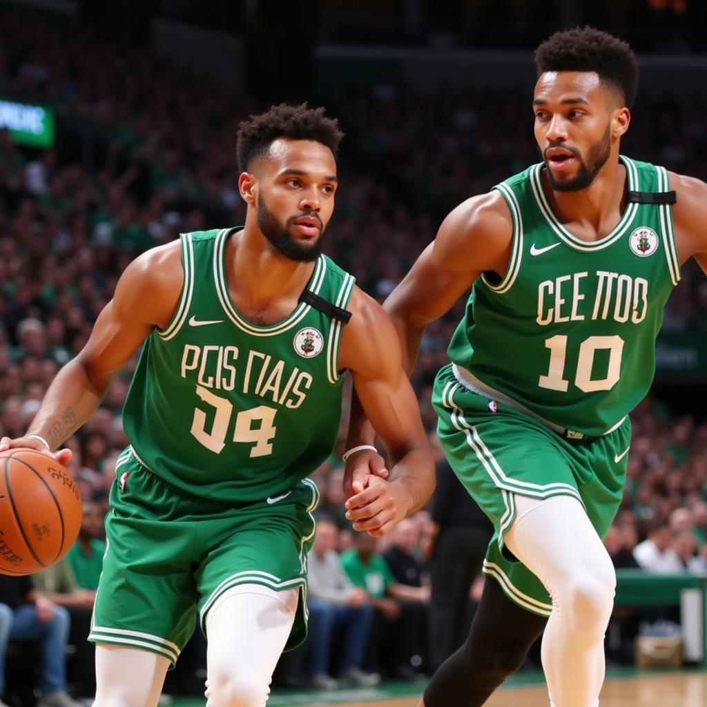 Jayson Tatum and Jaylen Brown of the Boston Celtics