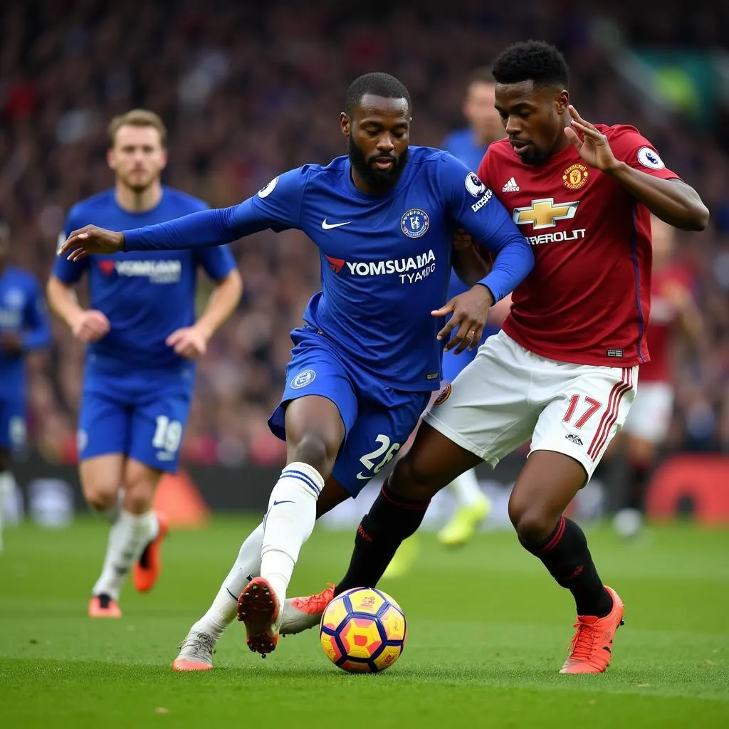 Chelsea và Everton trong một pha tranh chấp căng thẳng