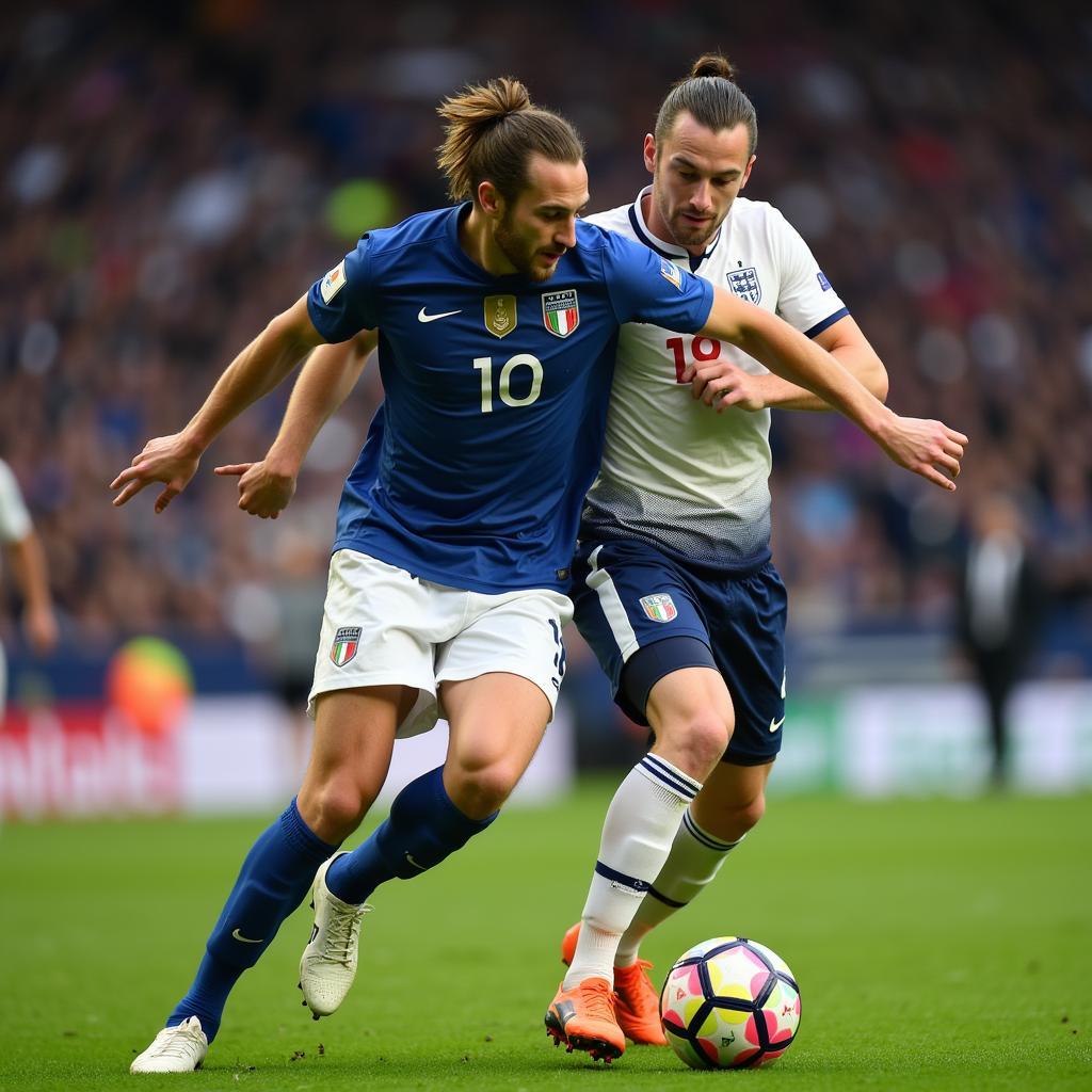 Chiellini và Kane trong một pha tranh chấp