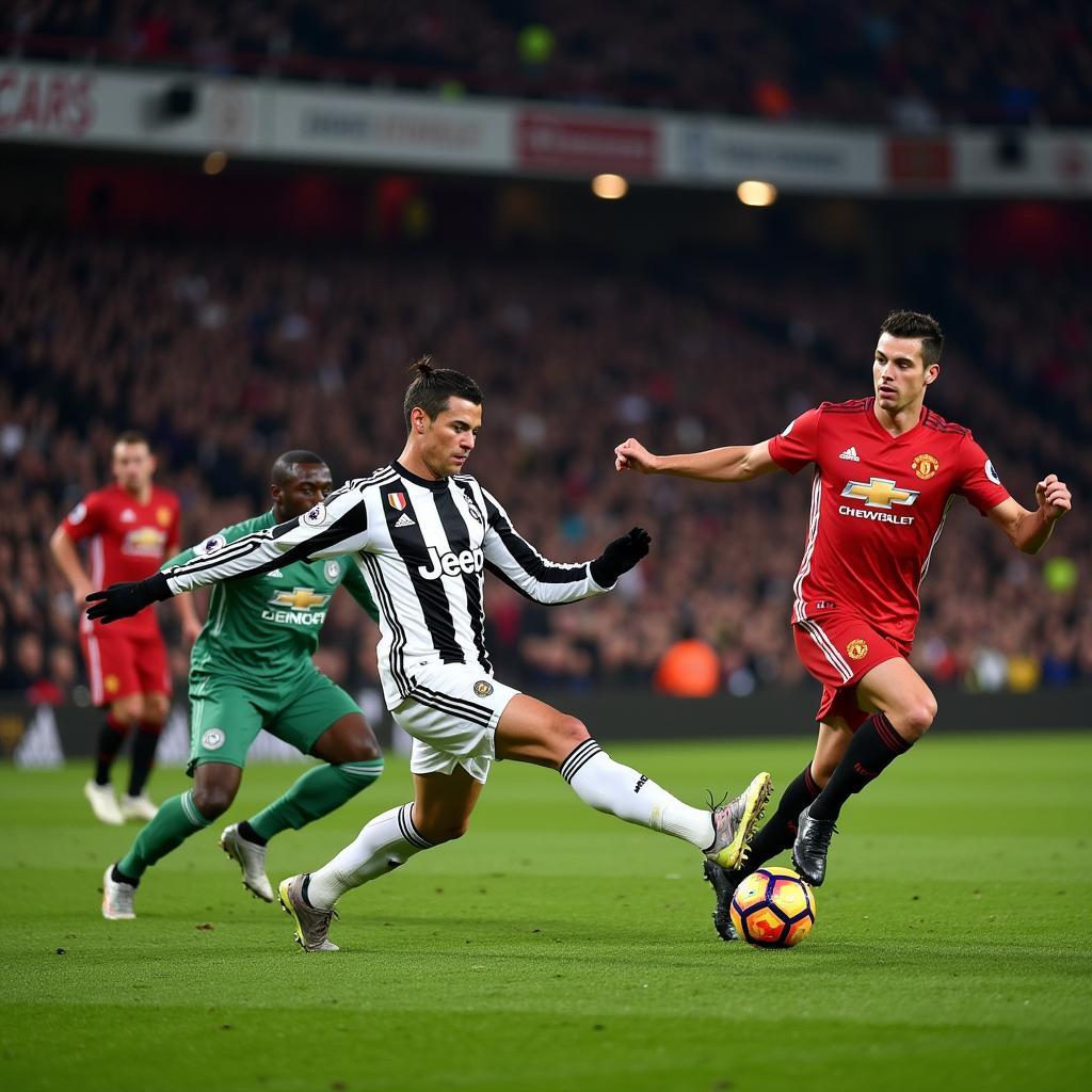 Cristiano Ronaldo ghi bàn vào lưới Manchester United