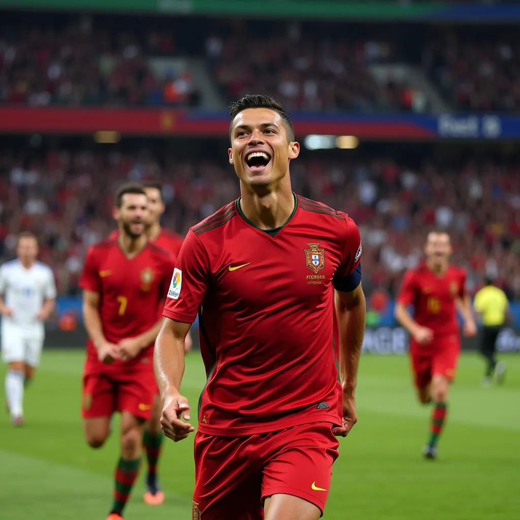 Cristiano Ronaldo ăn mừng bàn thắng cùng Bồ Đào Nha