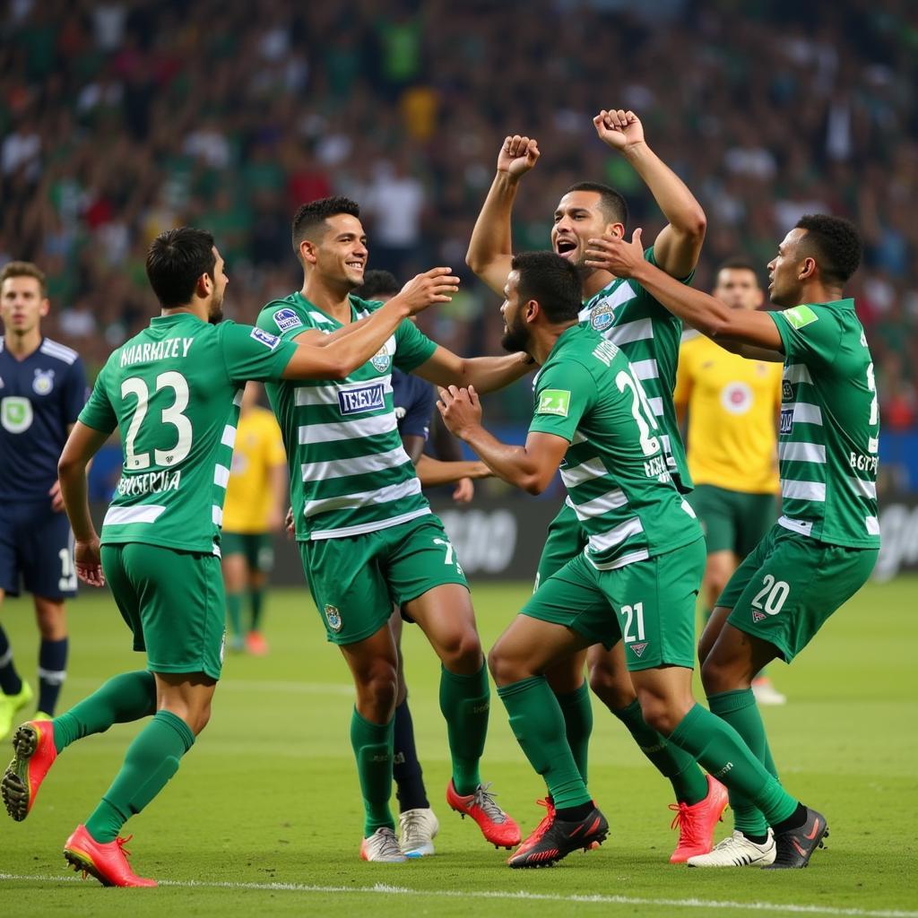 Niềm vui của cầu thủ Deportivo Cali sau khi ghi bàn vào lưới Millonarios