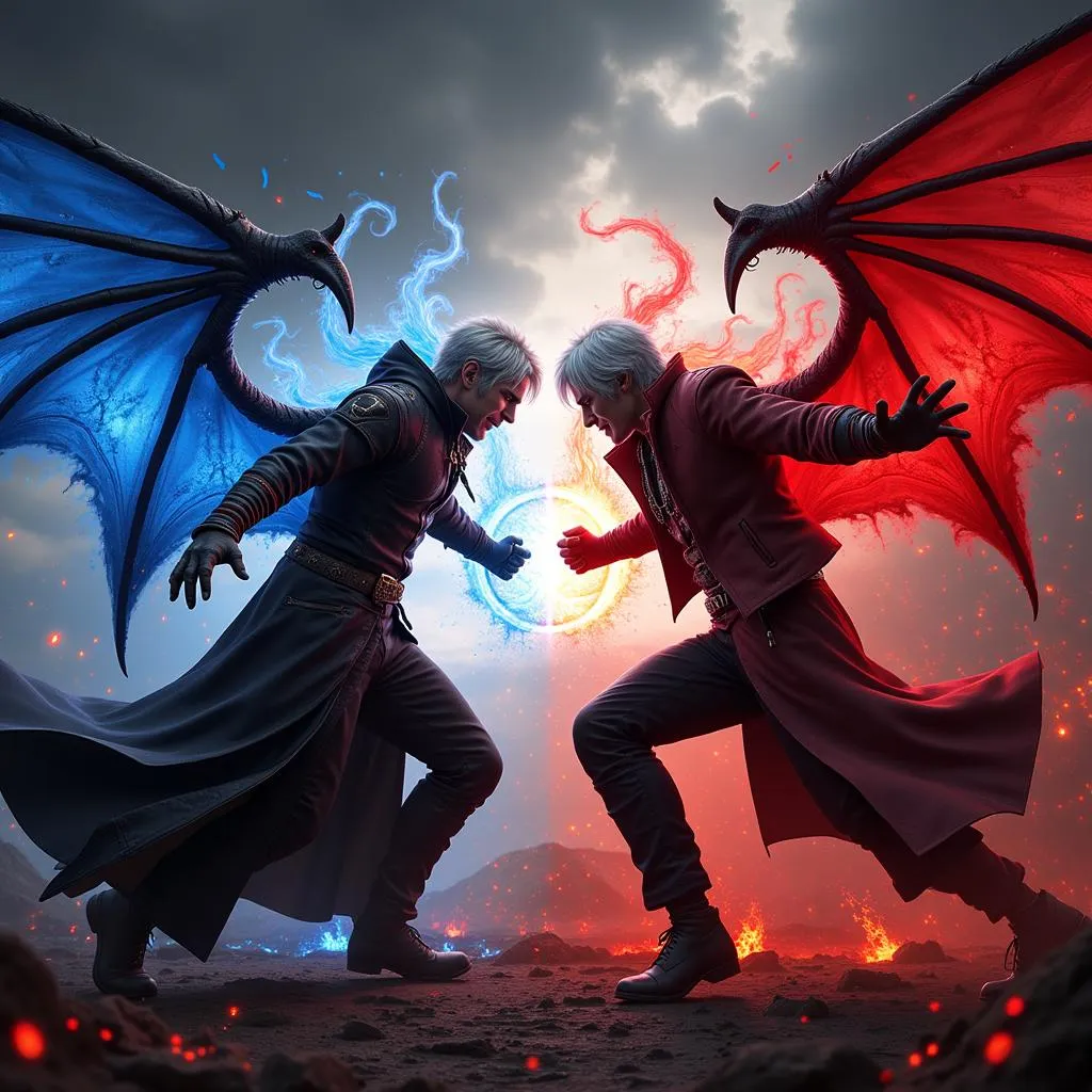 Hình ảnh đối đầu giữa Dante và Vergil trong Devil May Cry 5