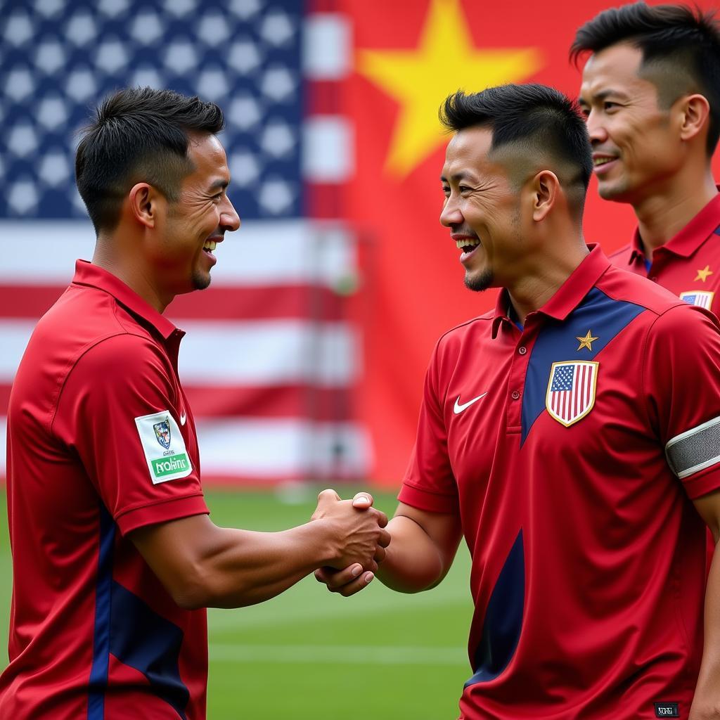 US and Vietnam national football teams shaking hands