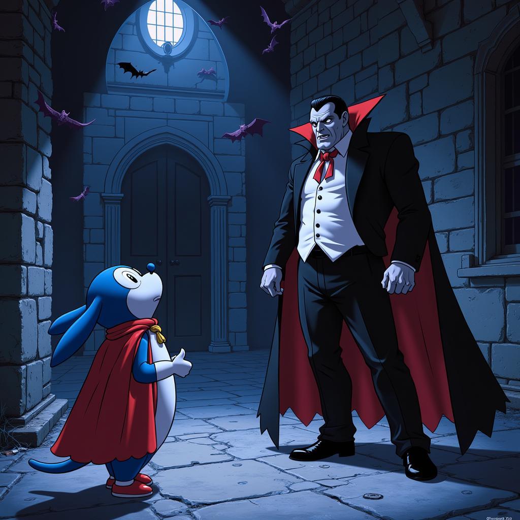 Doremon gặp Dracula trong lâu đài