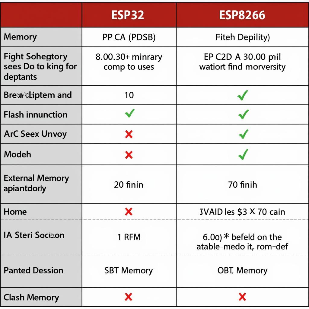 ESP32 vs ESP8266 Memory Comparison Table