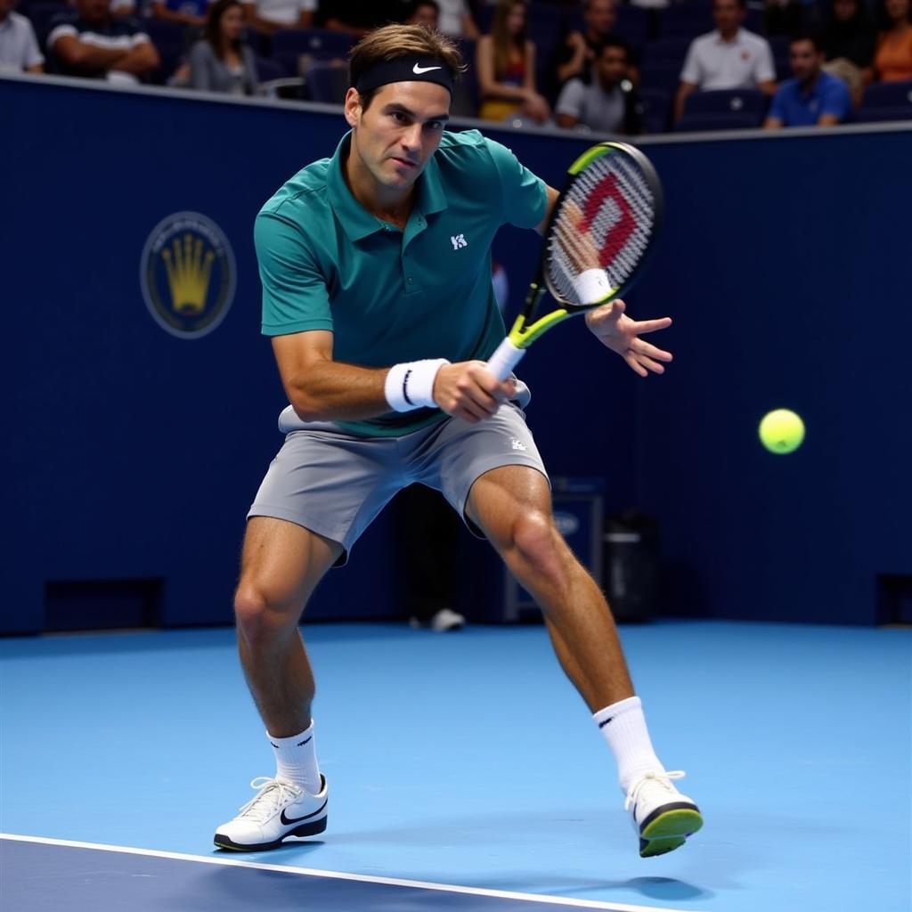 Federer thực hiện cú trái tay chuẩn xác