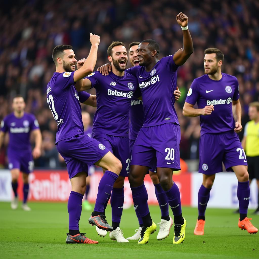 Cầu thủ Fiorentina ăn mừng chiến thắng