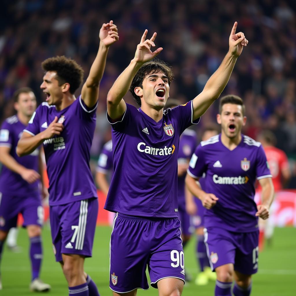 Cầu thủ Fiorentina ăn mừng chiến thắng tại Serie A