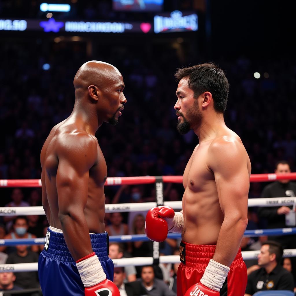 Floyd Mayweather Jr. and Manny Pacquiao face off during their fight