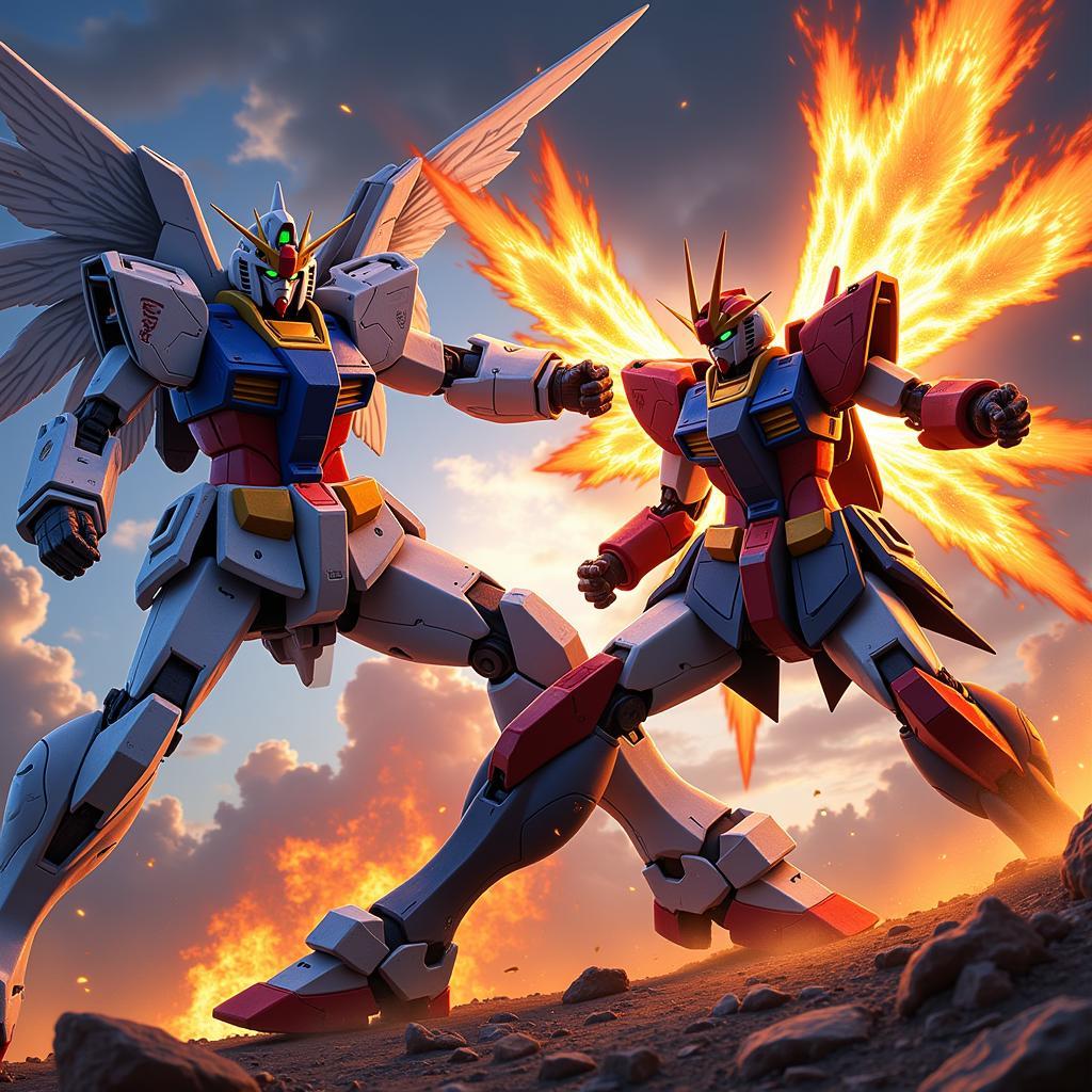 God Gundam và Burning Gundam đối đầu nảy lửa