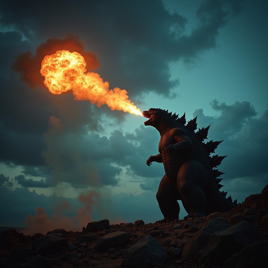 Godzilla unleashes his atomic breath