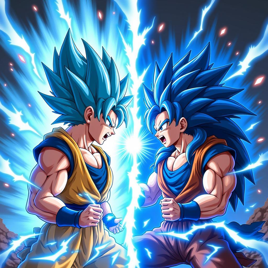 Goku và Broly biến hình Super Saiyan Blue