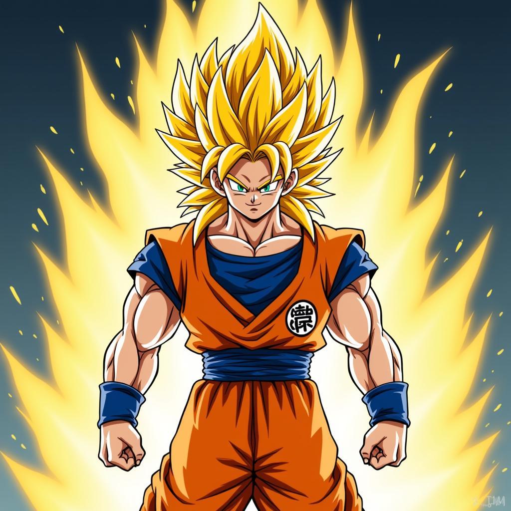 Goku GT biến hình Super Saiyan 4 với ánh nhìn quyết tâm